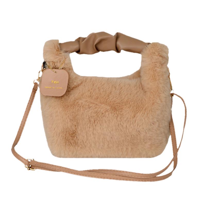 Autumn/Winter 2024 Plush Square Crossbody Bag with Chain Options - High-End Furry Handheld Bag