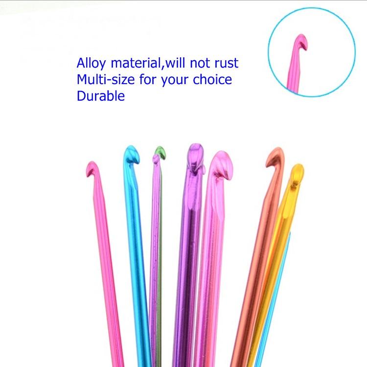 Factory Sale 12Pcs/Set 2mm-8mm Colorful Aluminum Crochet Hook Knitting Needles for Weave Craft Hand Knitting