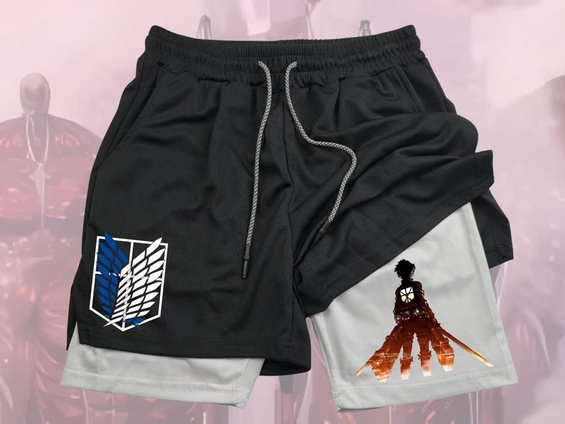 

Чоловічі спортивні шорти Attack on Titan | Швидкосихаючі дихаючі шорти для спорту та фітнесу, бігу та активного відпочинку | Валентинів подарунок M