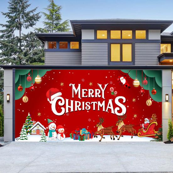 Christmas Banner Garage Door Decoration Snowman Santa Claus Elk Gift Box Print Christmas Backdrop Christmas Holiday Party Supplies