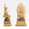 Sitzender Manjusri Bodhisattva Holz Zypressenholz mit leichtem Gold Schutzgottheit der Chinesen für diejenigen, die im Jahr des Hasen geboren sind Bosatsu Statue,