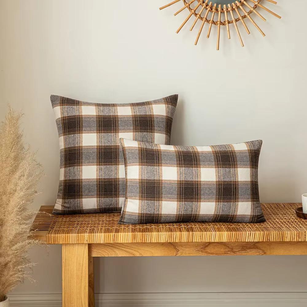 Classic Plaid Cushion Cover - Brown, Yellow & Rustic Red Throw Pillowcase with Zipper for Cozy Home Decor