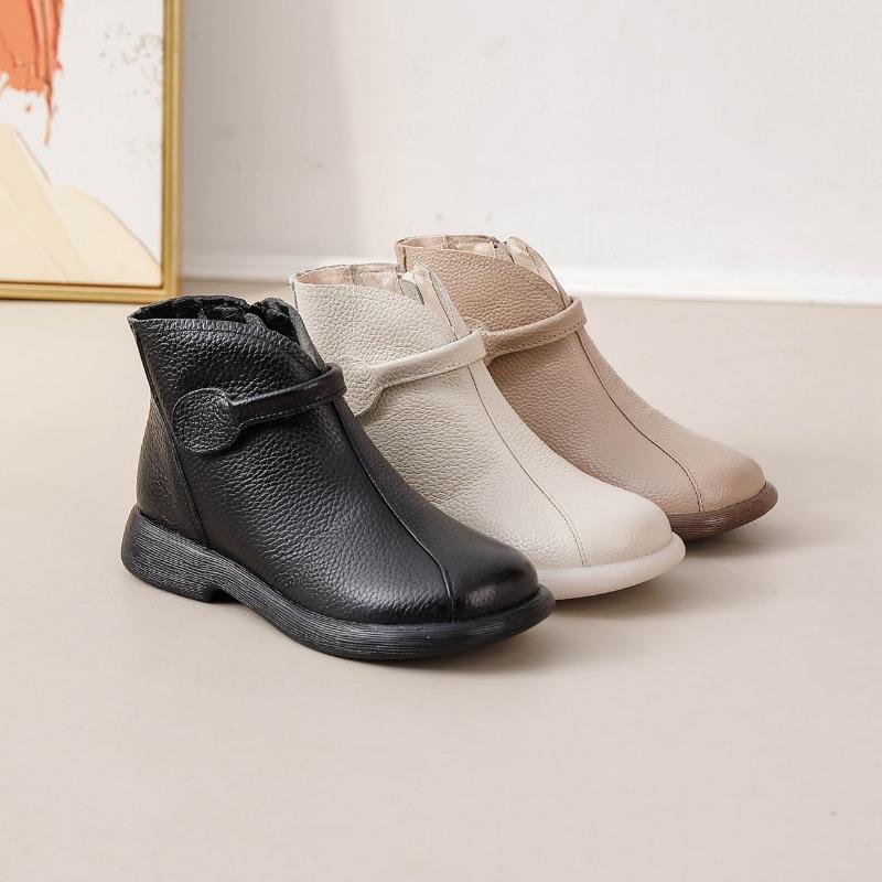 Autumn Early Winter Genuine Leather Shoes Women Ankle Boots Soft Brand Ladies Fashion Boots Plus Size 41 Beige Black