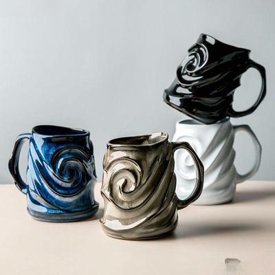 High Aesthetic Retro Ceramic Mug – Embossed, Trendy & Personalized, Large Capacity