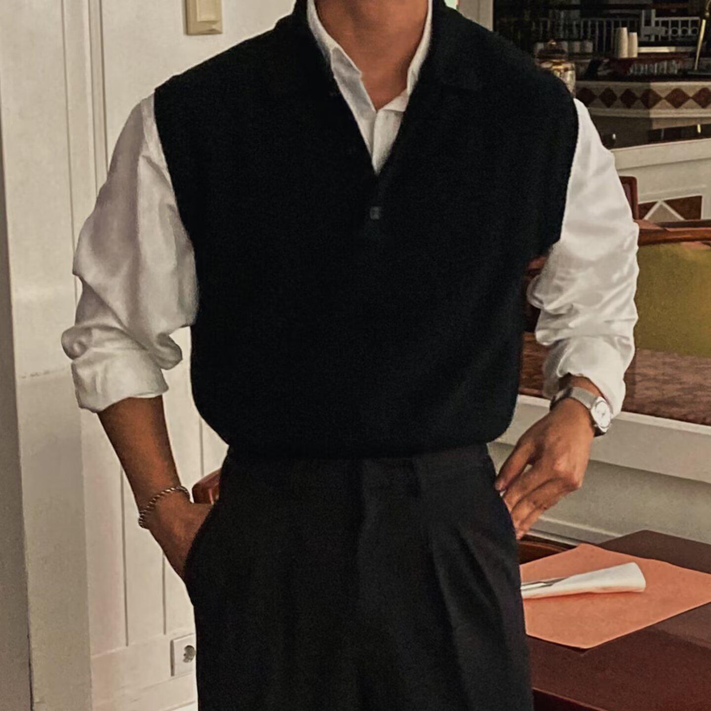 

Чоловічий ретро-жилет-светр розкішної в язки - весняно-осінній стиль XL чорний