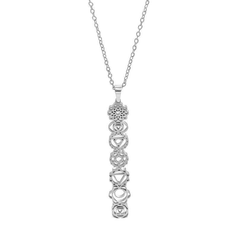 Yoga Inspired Necklace With 7 Chakras Pendant Amulet Yoga Meditation Jewelry with Stainless Steel Chain серебряный