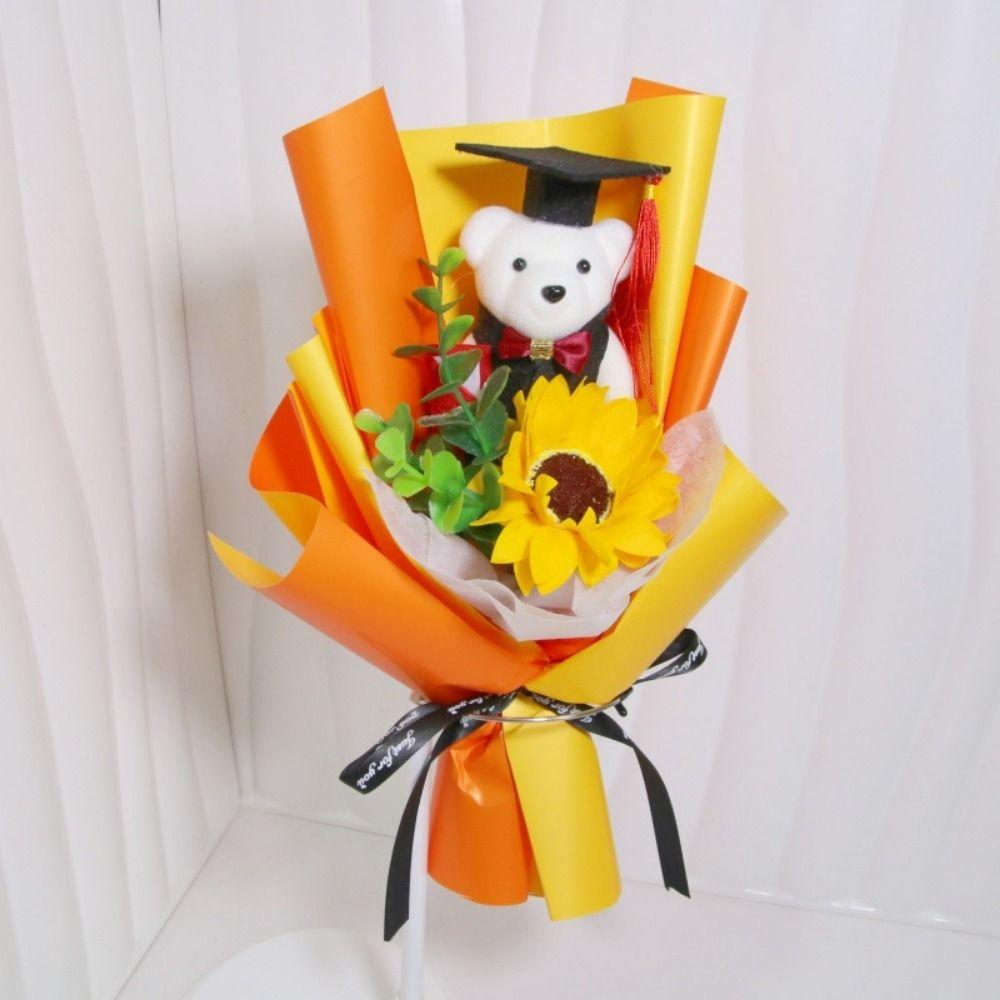 Plush Bear Doctoral Bear Bouquet Woven Crochet Flowers Bouquet Student Gift