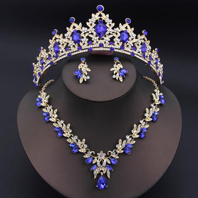 Prinzessinnen-Kronen-Schmuckset für Frauen, Diademe, Hochzeits-Halsketten-Ohrring-Sets, Mädchen, Party, Abschlussball, Kostüm-Schmuckset