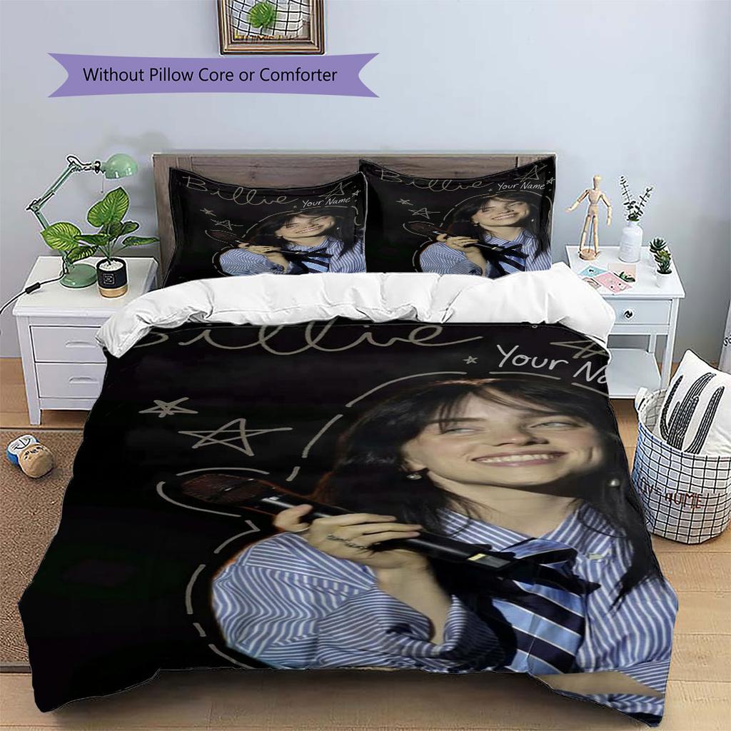 Billie Eilish Custom Name Pattern Bedding,Quilt Set Quilt Cover Pillowcase Home Birthday Gift(1 * Duvet Cover + 2 * Pillowcase, Without Core)