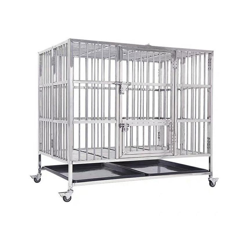 Stainless Steel Dog Cage with Toilet, for Small to Large Breeds, Full Square Tube Design, Suitable for Golden Retrievers.