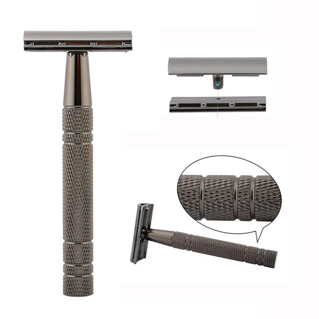 Double Edge Safety Trimmer Manual Stainless Steel Beard Groomer for Men Matt Black