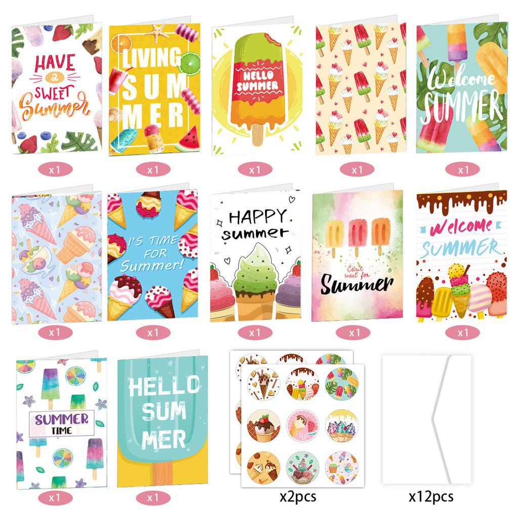 Summer Themed Colorful Ice Cream Pattern Greeting Card Envelope Set Sticker