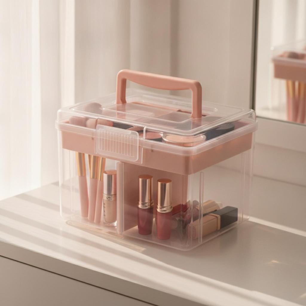 Desktop Storage Box Dustproof with Lid Latching for Desk, Craft Room