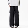 Solid color simple trendy brand splicing tooling casual pants men's trendy loose wide-leg straight elastic waist long pants men