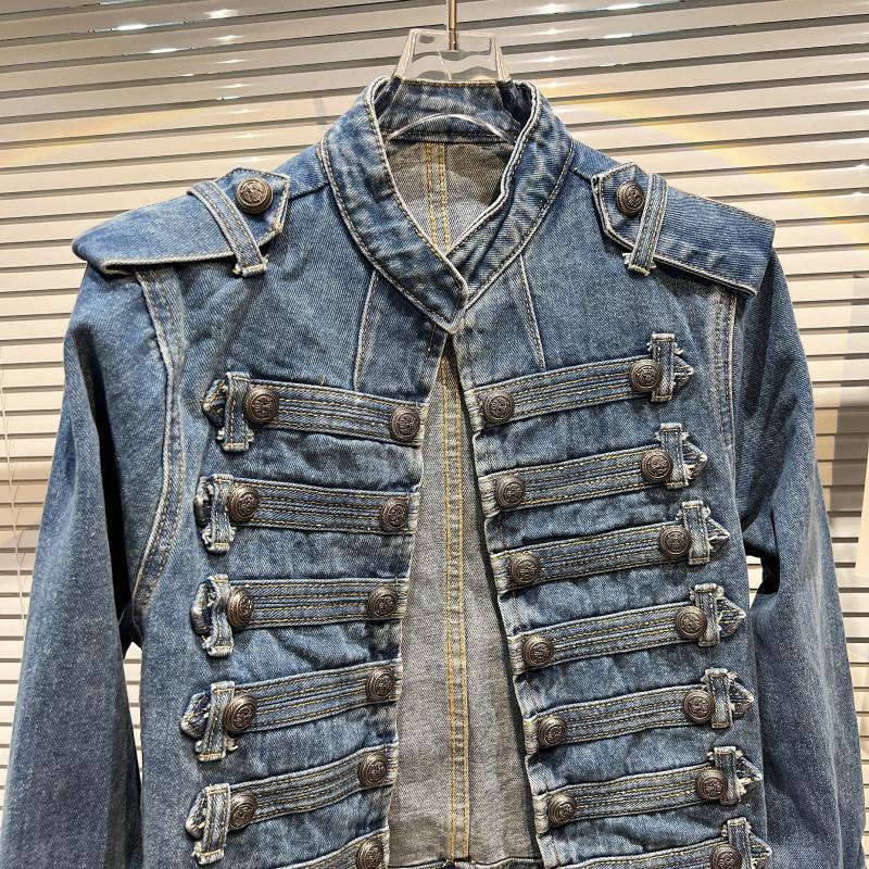 DRIPX Autumn New Fashion Metal Buckle Design Shoulder Strap Denim Short Jacket For Women High Street Coat Female