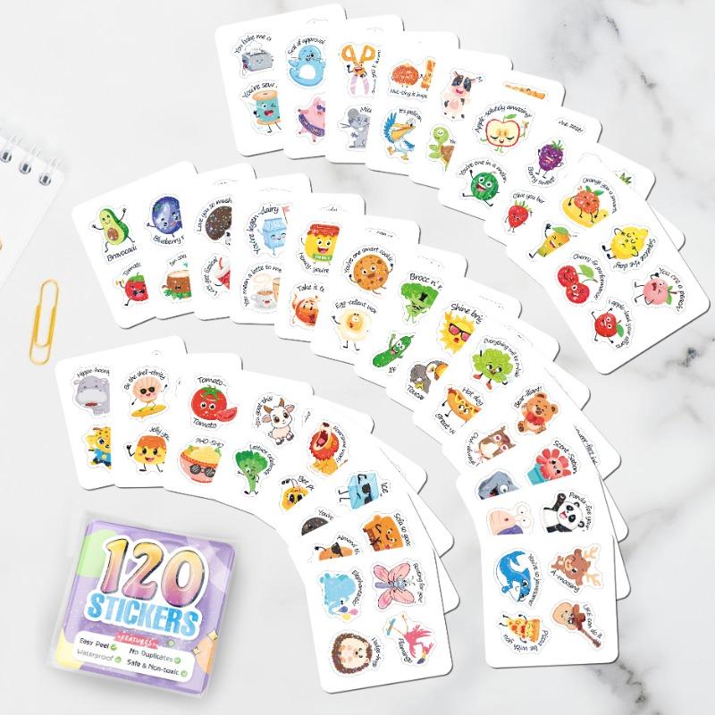 120PCS Encouraged Stickers Pun Homophonic Terrier Cartoon Fruit Cute Animal Kindergarten Enlightenment Kids Stickers