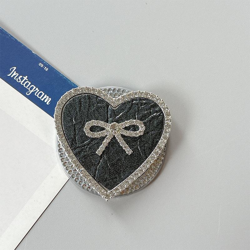 Rhinestone Leather Pattern Love Bow Mobile Phone Airbag Holder Magnetic Paste Retractable Women'S Premium Sense Ring