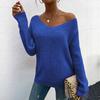 New Sexy Backless, Cut-out V-neck Pullover Long-sleeved Sweater with Lace and Sweater Patchwork for Women