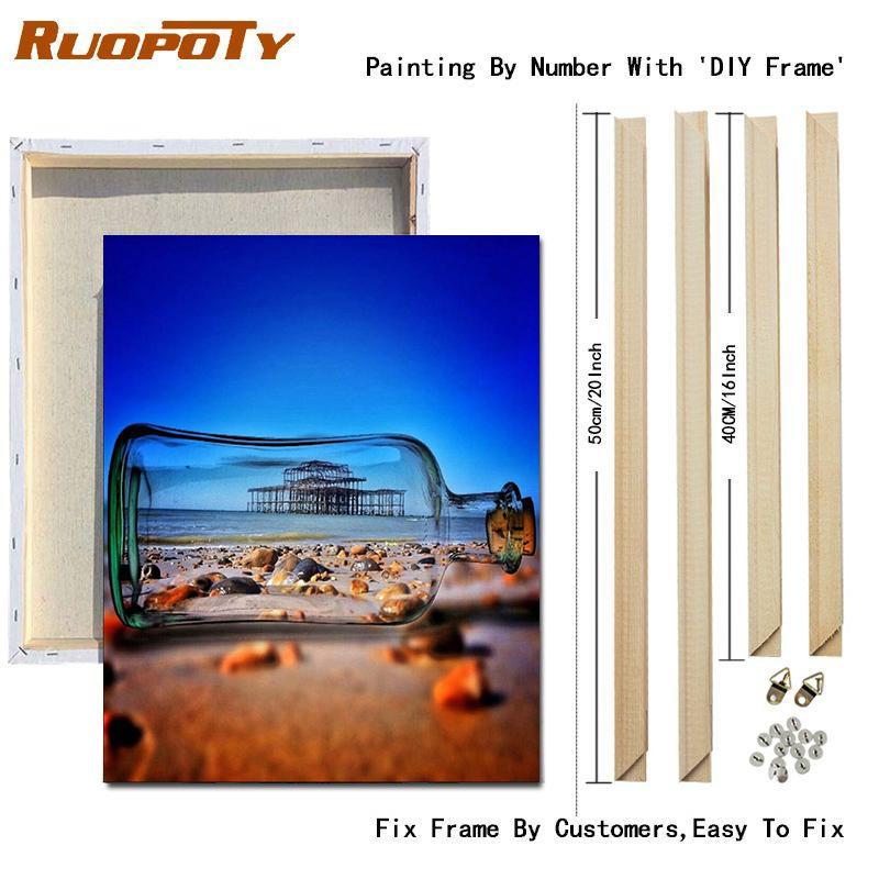 RUOPOTY Paint By Numbers Seaside Landscape Wall Art Unique Gift Hand Painted Acrylic Picture By Numbers Bottle For Living Room