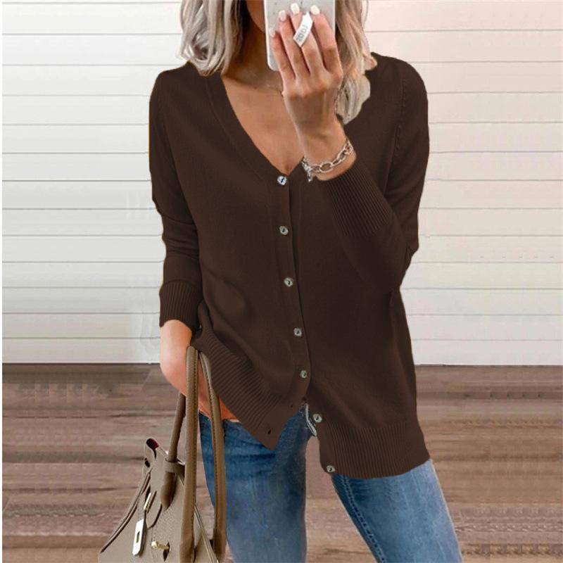 2026 Autumn Winter Women's V-Neck Cardigan, Button Detail Open Front Knit Sweater with Soft Yarn, Versatile Layering Piece for Office & Casual Wear