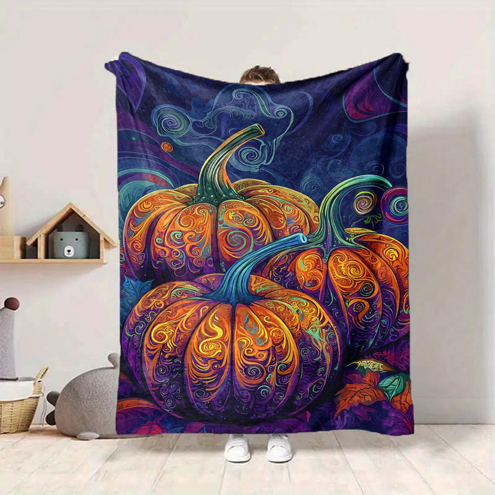 1pc Pumpkin Swirls Blanket, Lightweight Flannel Throw Blanket for Sofa, Bed, Travel, Camping, Living Room, Office, Couch, Chair, and Bed