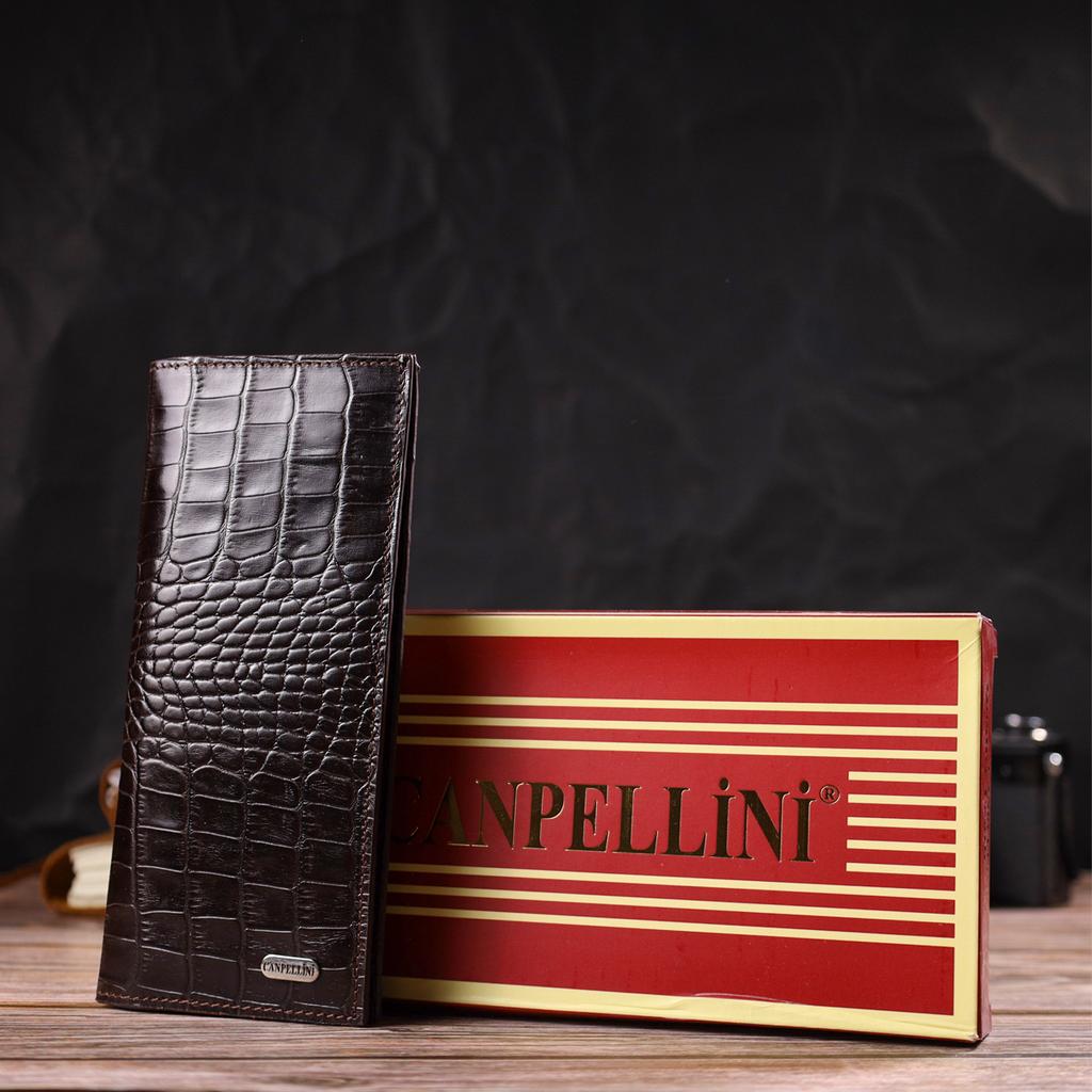 Praktische vertikale Herrenbrieftasche aus echtem Leder mit Krokodilprägung CANPELLINI 21907 Braun