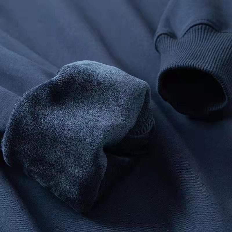 Pure Cotton Plush Thickened Sweatshirt Thin Plush Heavyweight Solid Round Neck Sweater Autumn Winter Warm Sweater