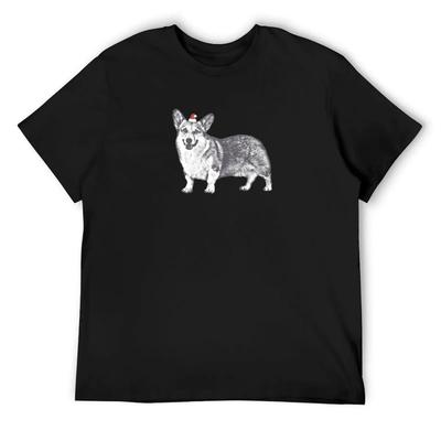 Aqua the Corgi Santa Hat T-Shirt Street Wear Clothing Sweat Mens Plain T Shirts