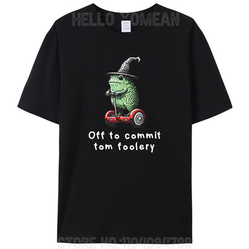 Off To Commit Tom Foolery Frog Whimsical Frog Wizard Meme Women Men's 100% Cotton T-Shirt Graphic Tee Shirts Tops Novelty Gifts