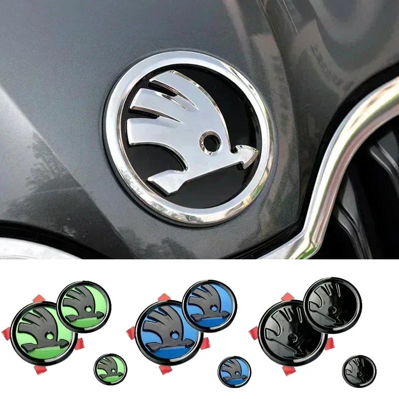 XOWS7 for Skoda 3Pcs Rapid Octavia Fabia Laura Superb 1 2 3 Kodiaq Karoq Car Front Hood Rear Trunk Emblem Steering Wheel Logo Sticker
