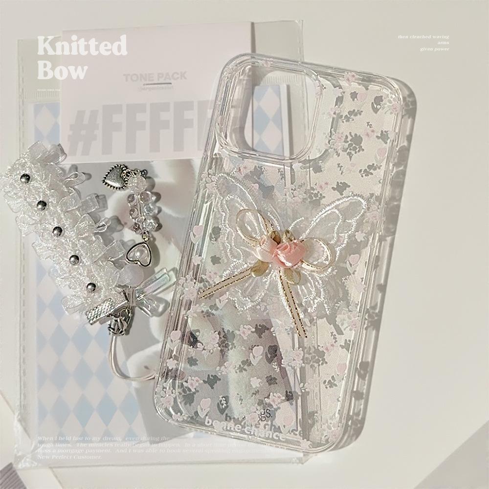 Beautiful Embroidered Butterfly Flower Apple 15 Mobile Phone Case 16 Transparent Iphone13promax Lace Pendant 11 Suitable