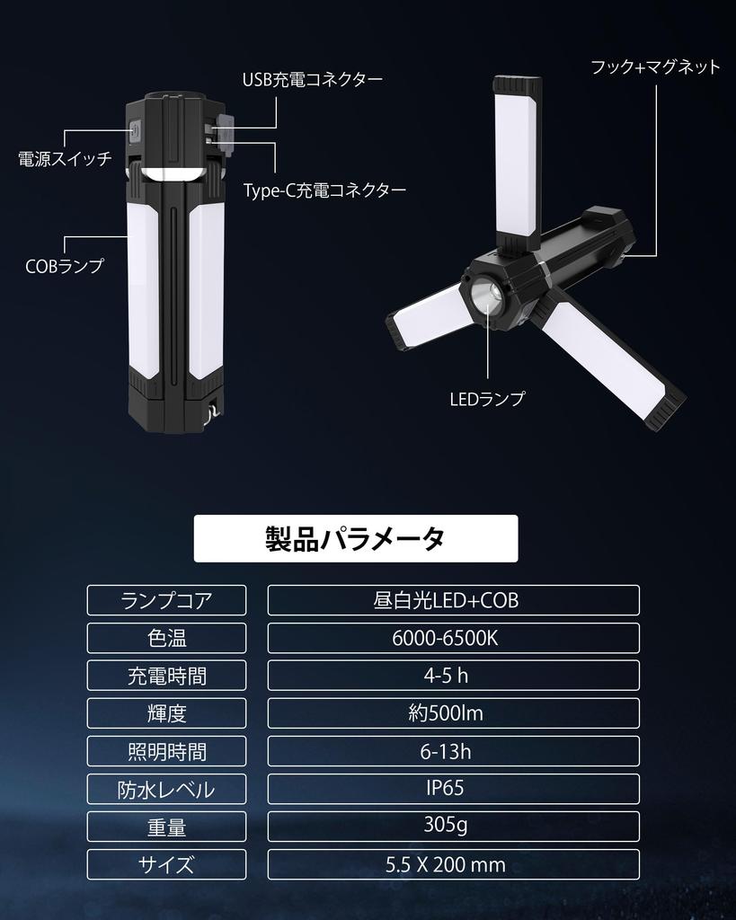 Wiederaufladbare LED-Laterne, Arbeitslicht, 5 Beleuchtungsmodi, Kabellose Taschenlampe, Campinglaterne, Faltbar, USB-Aufladung, Wasserdicht, Outdoor, Camping, Hi