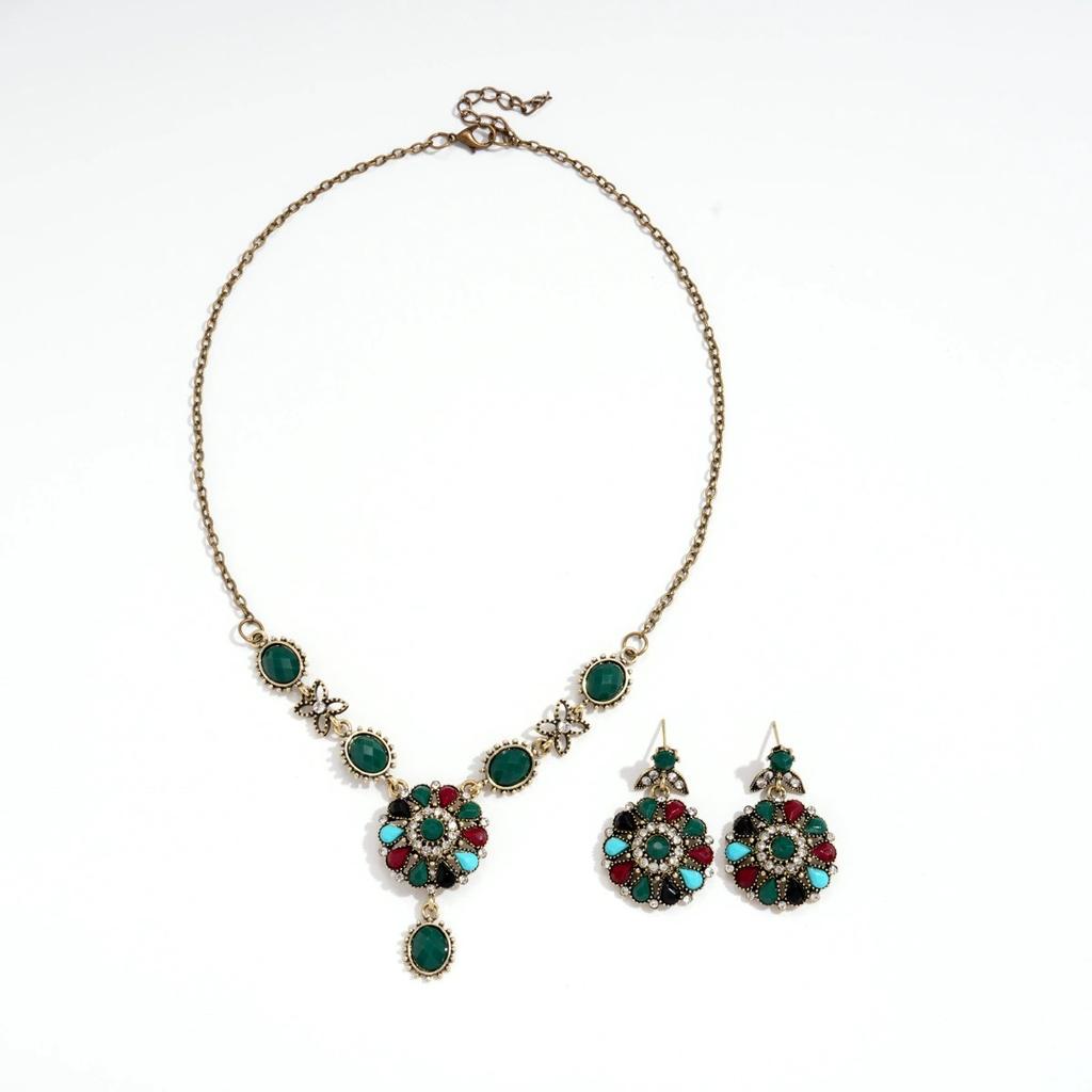 2 Pieces Set Rhinestone Inlaid Flower Water Drop Stud Earrings Necklace Vintage Light Luxury High Grade Jewelry Gift Party