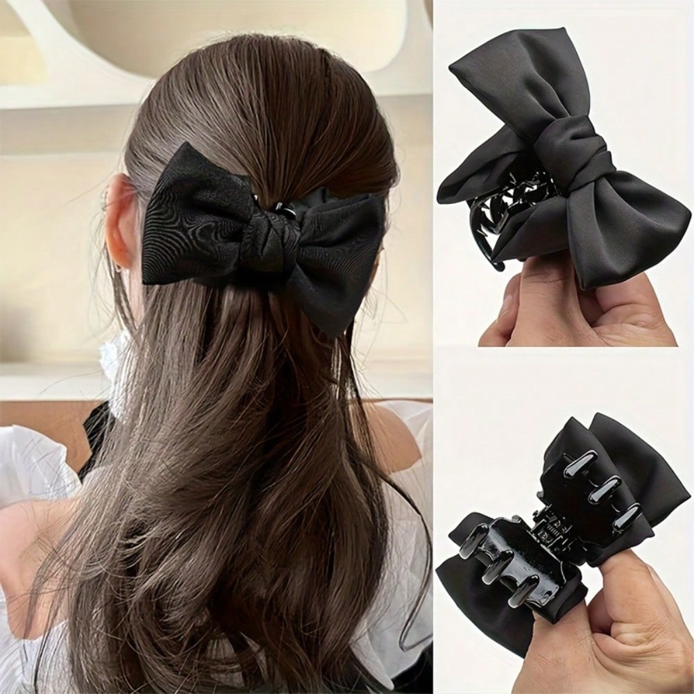 1pc Elegant Bow Hair Claw Clip for Women - Stylish Polyester and Spandex Hair Accessory, Non-Feathered, Perfect for Formal Occasions