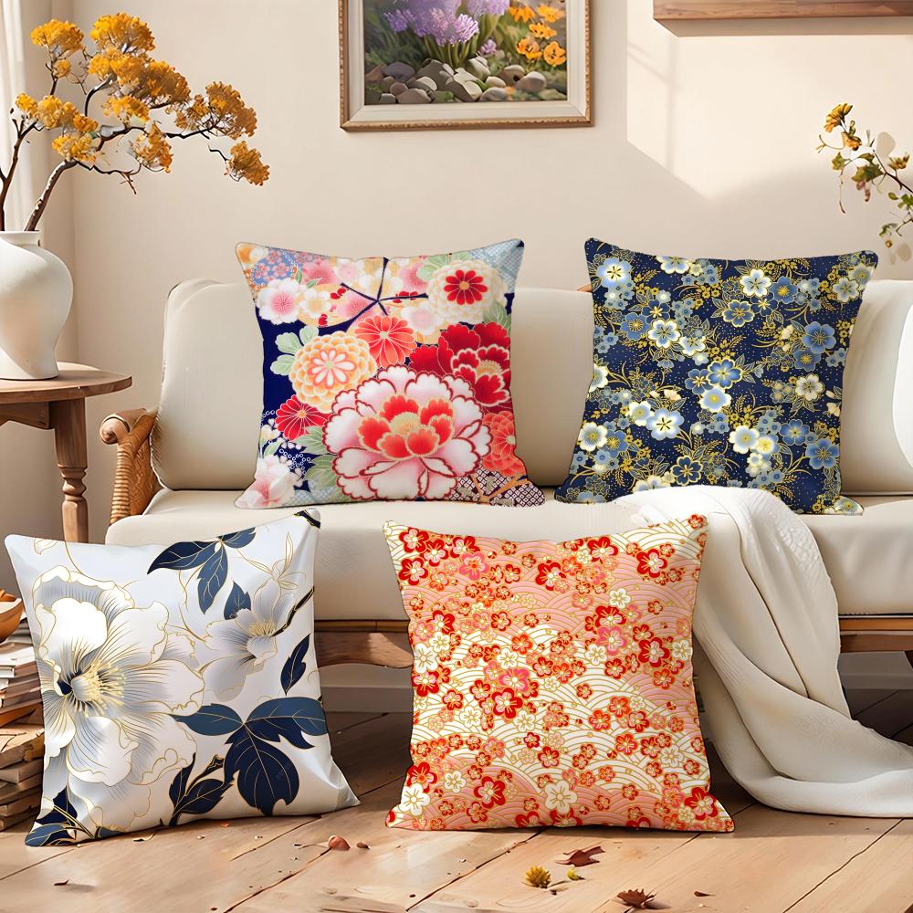 Traditional Chinese Floral Pattern Cushion Cover Premium Comfort Reversible Pillow Cove in One Design for Any Room Car Interior