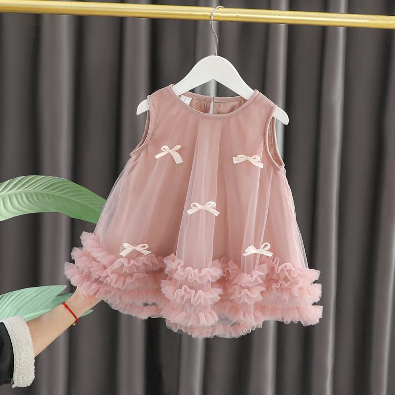 

Платья-майки для девочек, детское платье без рукавов с круглым вырезом и бантом из тюля, летняя мода на день рождения, принцесса, вечернее платье-пачка для девочки 80 розовый
