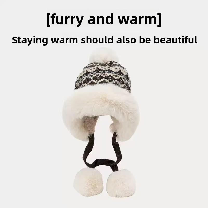 Mongolische Strickmütze mit Fleecefutter für den Winter Damen Wärme und Windschutz