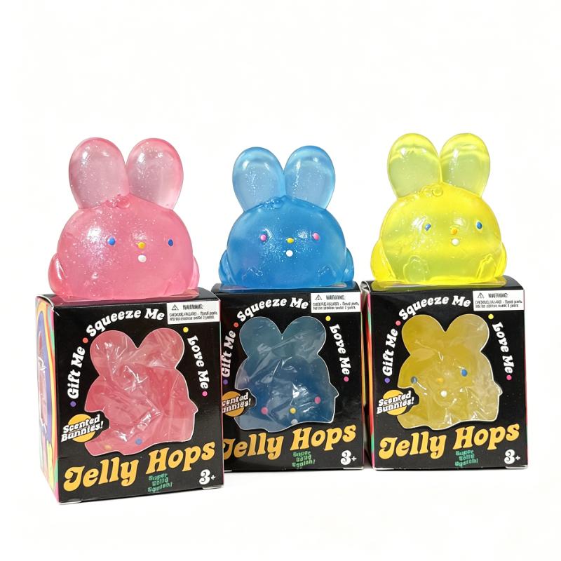 Needoh Jelly Hops Glitter Rabbit Tpr Squeeze Ball Safety Colorful Knead Anxiety Relief Adhd Fidget Toy Desktop Healing Ornament