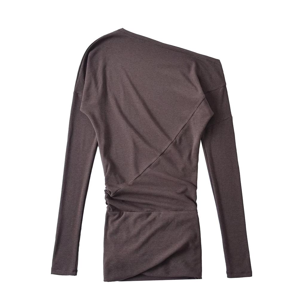American vintage off-shoulder asymmetrical long-sleeve dress for women, new autumn pure and alluring spicy girl waist-cinching slimming pencil skirt