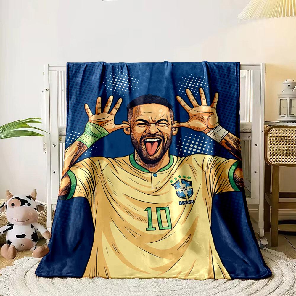 Yellow jersey with green accents, player posing with hands near ears. for all seasons blanket lunch break throw gift