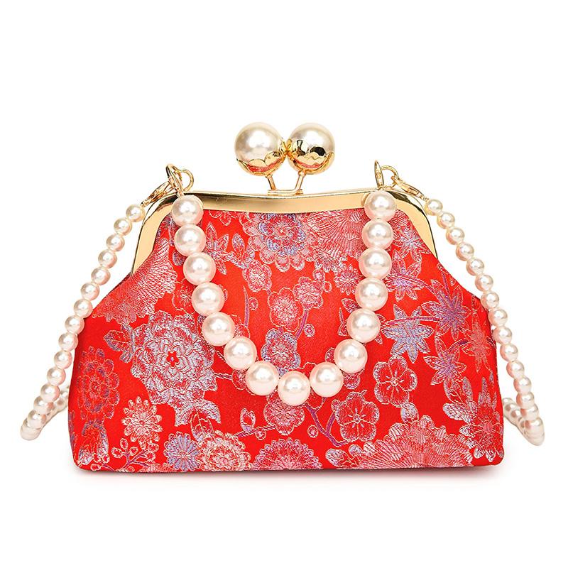 Vintage Embroidered Crossbody Bags for Women Metal Handle Shoulder Purse with Chain Strap Bohemian Style Handbag Gift Her wallet