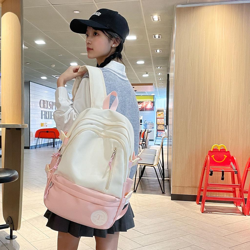 Schoolbag Female Korean Version High School Simple Contrasting Colors Ins Japanese Junior High School College Students Campus Leisure Large-capacity