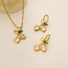 Elegant Four-Leaf Clover Jewelry Set: Water Wave & Cherry Blossom Necklace with Earrings