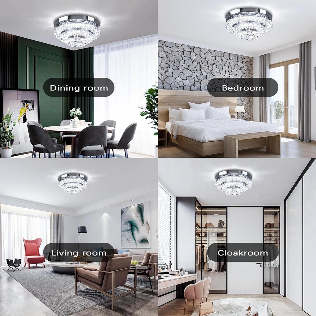 11,8 Zoll Kristall-Kronleuchter Moderne Kristall-Deckenleuchte LED-Kronleuchter Halb-Einbau-Kronleuchter Kaltweiß