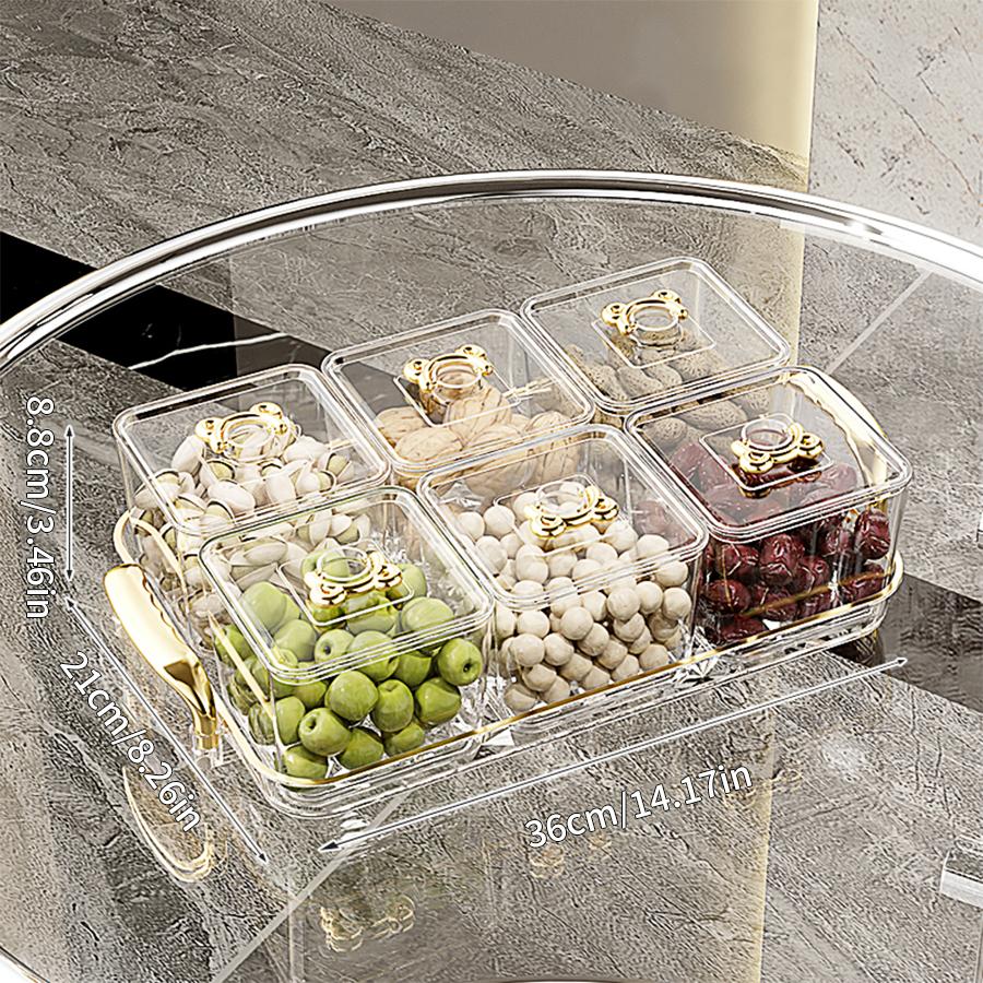 Clear Plastic Food Storage Box 4/6 Grids Moisture-Proof Sealed Candy Dried Fruit Snack Container Fruit Tray Kitchen Organizer