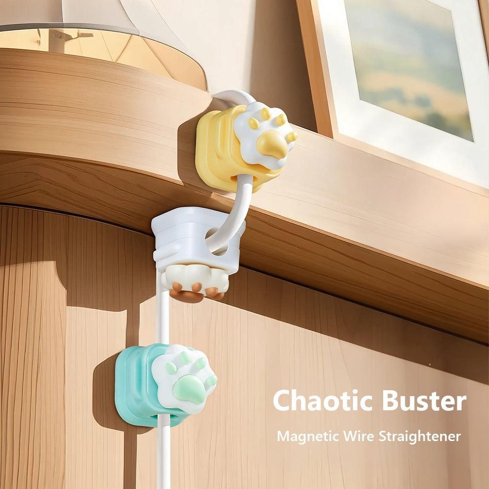 5pcs 3D Cat Claw Charging Line Winder Magnetic Cable Holder Multi-functional Cable Clip Buckle