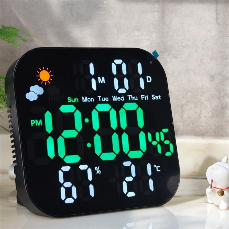 Alarm Clocks for Bedroom LED Digital Weather Clocks Desk Alarm Clock with Auto Dimming Day of Week Indoor Temperature