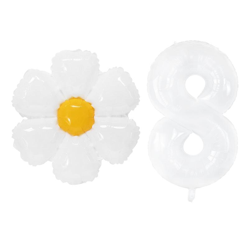White Daisy Flower Foil Balloons with 32inch 0-9 Number Balloon Kids Birthday Party Decorations Baby Shower Air Globos INS Hot