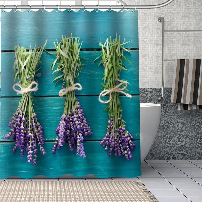 Benutzerdefiniert Schöne lila Lavendelblüten Duschvorhänge DIY Badezimmer Vorhang Stoff Waschbar Polyester für Badewanne Kunst Dekor