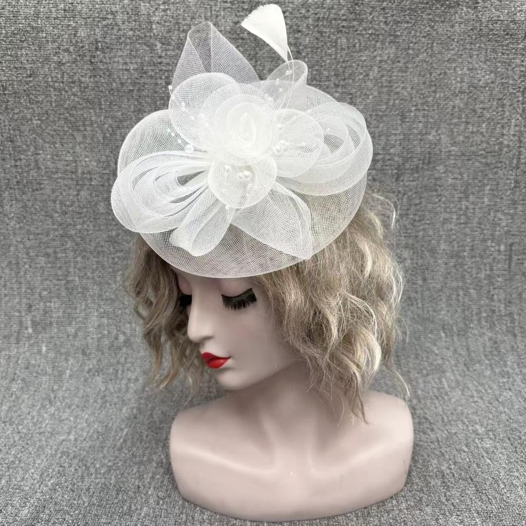 European and American bridal headgear veil retro feather mesh top hat party banquet hair accessories exaggerated top hat headgear